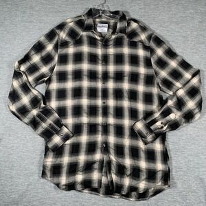 YoungLA Shirt Mens Large Black Plaid Long Sleeve Button Front Viscose Casual